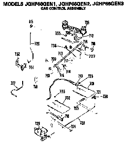 Gas Control Assembly Diagram and Parts List for JGHP66GEN1  General Electric Range