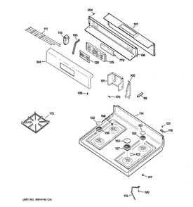 Control Panel & Cooktop Diagram and Parts List for RGB745DEP6WH  Hotpoint Range
