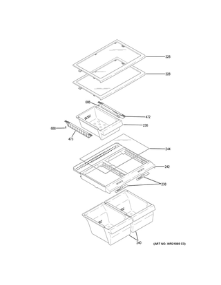 Fresh Food Shelves Diagram and Parts List for GIE18GTHMRWW  General Electric Refrigerator