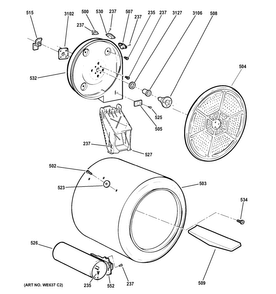 Drum Diagram and Parts List for GTDL210GD3WW  General Electric Dryer