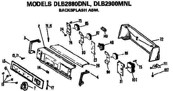 Backsplash Assembly Diagram and Parts List for DLB2880DNL  Hotpoint Dryer