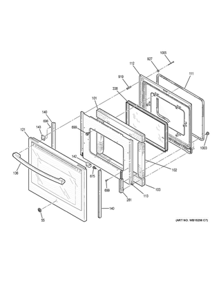 Door Diagram and Parts List for PB930SL2SS  General Electric Range