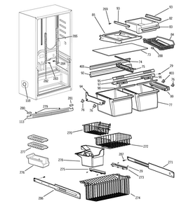 Shelves Diagram and Parts List for PDS18LBMWW  General Electric Refrigerator