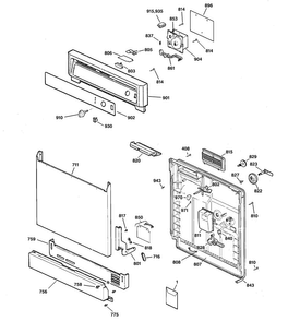 Escutcheon & Door Assembly Diagram and Parts List for GSD2001J20BB  General Electric Dishwasher