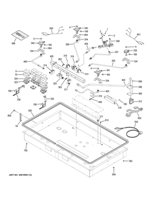 Gas & Burner Parts Diagram and Parts List for CGP95303M1S2  General Electric Cooktop