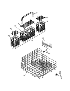 Lower Rack Diagram and Parts List for PDW7300GWW  General Electric Dishwasher