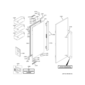 Refrigerator Door - Lh 3 Diagram and Parts List for CIP36NP2VDS1  General Electric Refrigerator