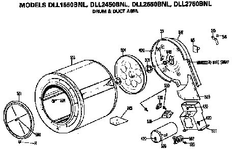 Drum And Duct Assembly Diagram and Parts List for DLL1550BNL  Hotpoint Dryer