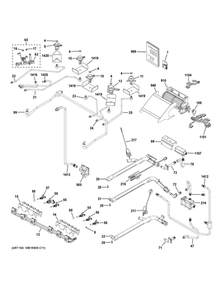 Gas & Burner Parts Diagram and Parts List for CGS750P3M1D1  General Electric Range