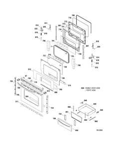 DOOR & DRAWER Diagram and Parts List for JCBP71SP1SS  General Electric Range