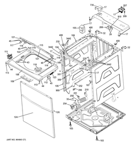 Cabinet Diagram and Parts List for GTUP270EM5WW  General Electric Washer Dryer Combo