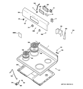 Control Panel & Cooktop Diagram and Parts List for RB536DP2BB  Hotpoint Range