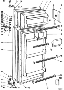 DOOR ASSEMBLY Diagram and Parts List for CRT1200RT-1  General Electric Refrigerator
