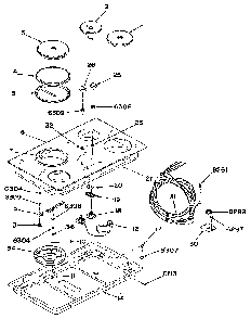 30" Electric Counter Unit-main Top Diagram and Parts List for JP3812L1  General Electric Cooktop