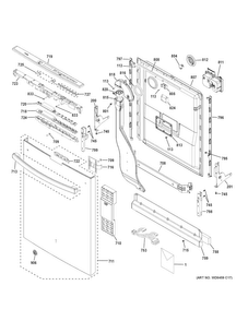 Escutcheon & Door Assembly Diagram and Parts List for PDT750SSF1SS  General Electric Dishwasher