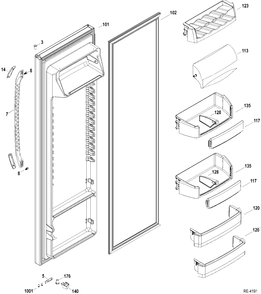 FF DOOR Diagram and Parts List for GSRC3QGZAFBB  General Electric Refrigerator