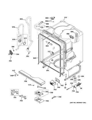 Body Parts Diagram and Parts List for GDT540PSM0SS  General Electric Dishwasher