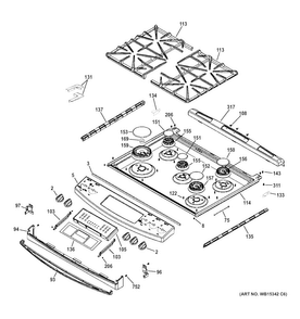 Control Panel & Cooktop Diagram and Parts List for JGS750SEF2SS  General Electric Range