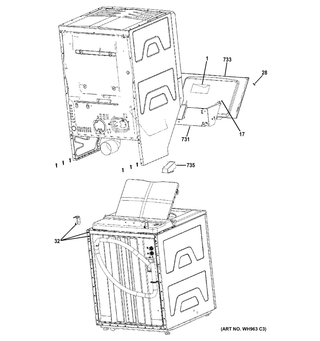 Cabinet 3 Diagram and Parts List for 2671532210  General Electric Washer Dryer Combo