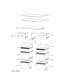 Shelves And Drawers Diagram and Parts List for HRQ16N3BAGS  General Electric Refrigerator