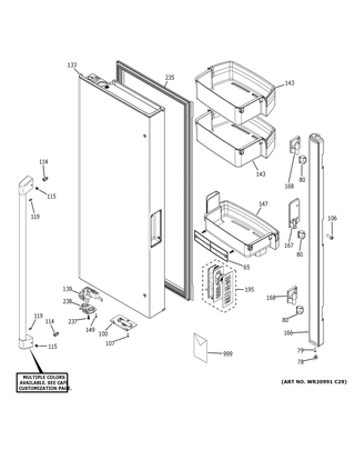 Fresh Food Door - Lh Diagram and Parts List for CWE23SP4MDW2  General Electric Refrigerator