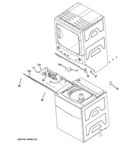 Cabinet Diagram and Parts List for GTUP270GM5WW  General Electric Washer Dryer Combo
