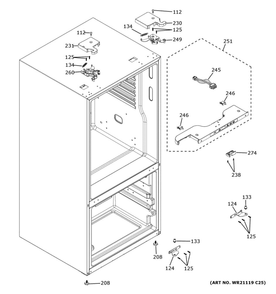 Case Parts Diagram and Parts List for GYE18JSLPFSS  General Electric Refrigerator