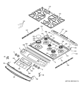 Control Panel & Cooktop Diagram and Parts List for JGS750EEF4ES  General Electric Range