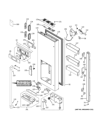 Dispenser Door Diagram and Parts List for CFE28TP4MDW2  General Electric Refrigerator