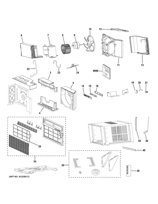 Room Air Conditioner Diagram and Parts List for QHM24DXH1  General Electric Air Conditioner