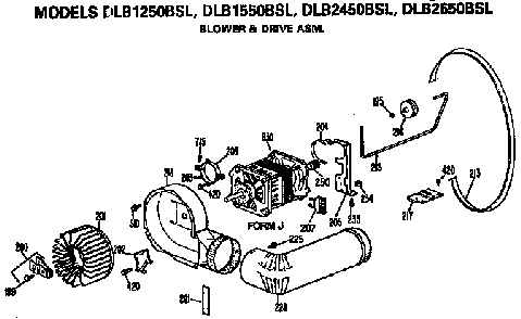Blower And Drive Assembly Diagram and Parts List for DLB2650BSL  Hotpoint Dryer