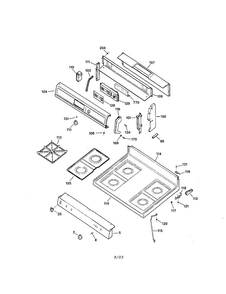 Control Panel And Cooktop Diagram and Parts List for JGB26WEA1WW  General Electric Range