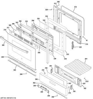 Door & Drawer Parts Diagram and Parts List for JGBS30DEK3WW  General Electric Range