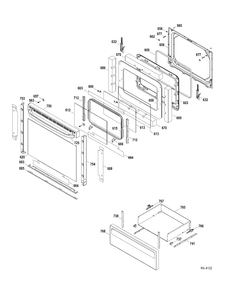 DOOR-DRAWER Diagram and Parts List for JCBP250DT1WW  General Electric Range