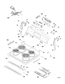 CONTROLS & COOKTOP Diagram and Parts List for BCB61SM1SS  General Electric Range