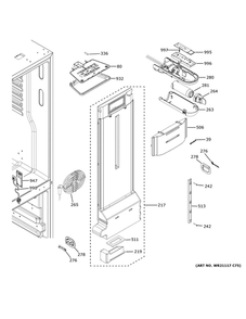 Fresh Food Section Diagram and Parts List for QNE27JSMNFSS  General Electric Refrigerator