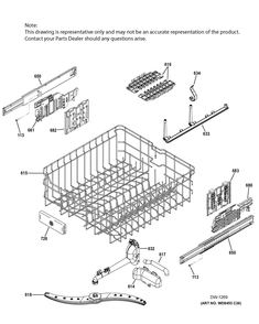 Upper Rack Assembly Diagram and Parts List for GTMS570ED5WW  General Electric Dishwasher