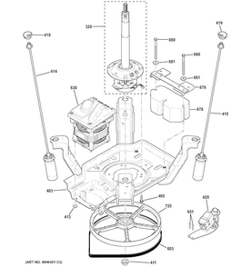 Suspension, Pump & Drive Components Diagram and Parts List for GTWP1800H0WS  General Electric Washer