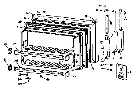 Freezer Door Diagram and Parts List for TBX18JISJRWH  General Electric Refrigerator