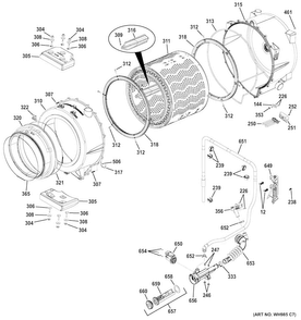 Tub & Motor Diagram and Parts List for GFWR2700H1WW  General Electric Washer