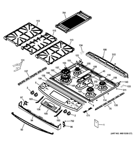 Control Panel & Cooktop Diagram and Parts List for PGS950EEF4ES  General Electric Range