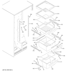 Fresh Food Shelves Diagram and Parts List for GSE25ETHBWW  General Electric Refrigerator
