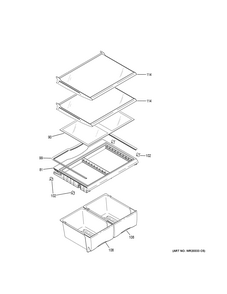 Fresh Food Shelves Diagram and Parts List for GBS20EGHBRBB  General Electric Refrigerator