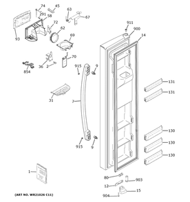 Freezer Door Diagram and Parts List for GSS25IMNZHES  General Electric Refrigerator