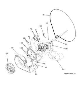 Blower & Motor Assembly Diagram and Parts List for GTUN275EM2WW  General Electric Washer Dryer Combo