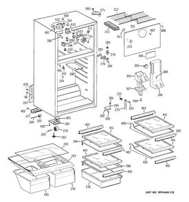 CABINET Diagram and Parts List for 36211XBRERWW  General Electric Refrigerator