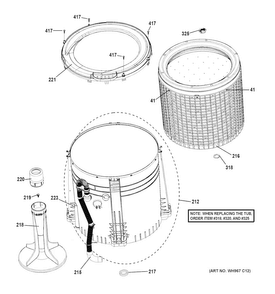 Tub, Basket & Agitator Diagram and Parts List for GUD27ESSJ0WW  General Electric Washer Dryer Combo