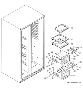 Freezer Shelves Diagram and Parts List for PZS22MMKBHES  General Electric Refrigerator