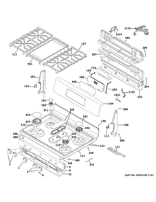 Control Panel And Cooktop Diagram and Parts List for JGB735EP1ES  General Electric Range