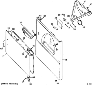 CABINET, FRONT & DOOR Diagram and Parts List for GDL3023RAL  General Electric Dryer